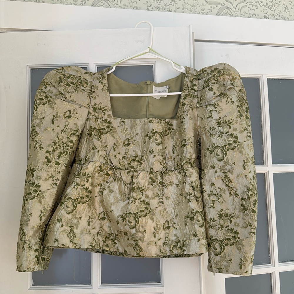 Green Jacquard Bridgerton Blouse, Hyacinth House, large, never worn, perfect